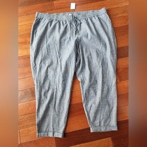 NWT J.Crew Blue Chambray 100% Cotton Draw String Cuffed Hem Pants size